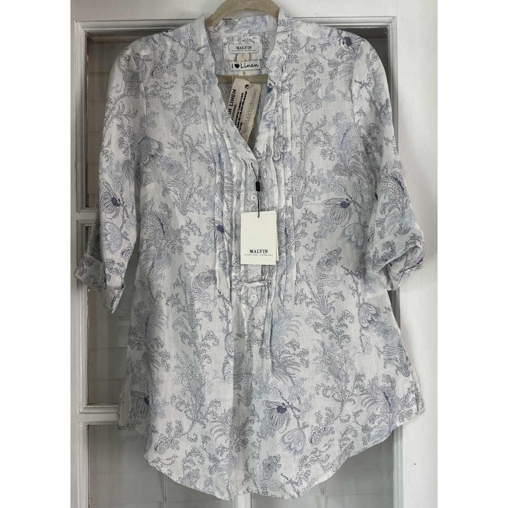 NWT Malvin I Love Linen Tunic Top S Floral Paisley Boho Beach Coastal Resort